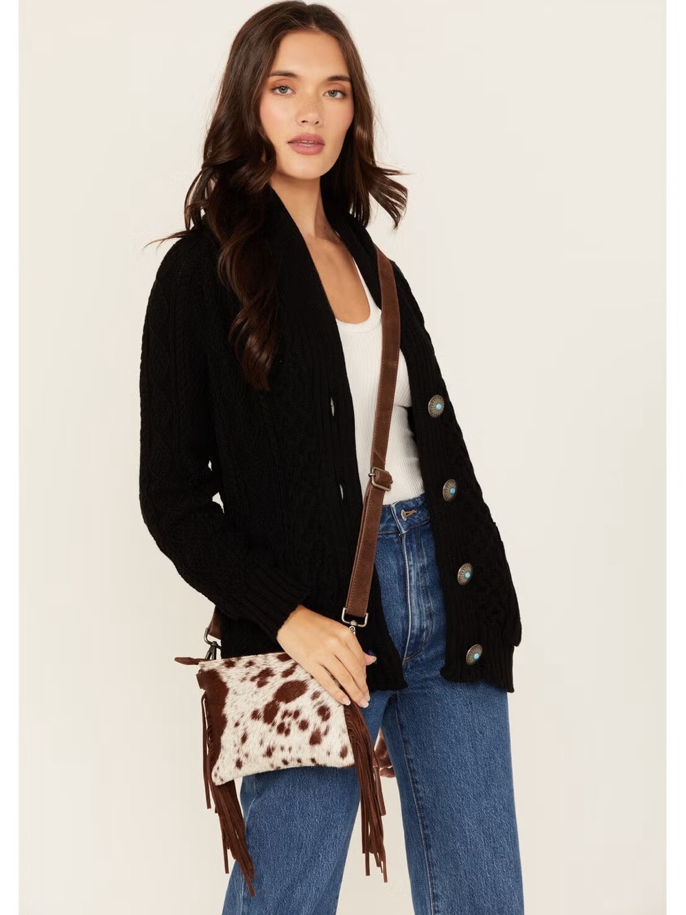 💕Brown & White Cowhide Fringe Crossbody Bag - Women's Shoulder Bag💕